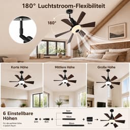 MUPOO Moderne plafondventilator met verlichting E27 Fitting met Kantelbare Ventilatorkop -Afstandsbediening& Bluetooth Speaker- RGB & 6 Verstelbare Hoogtes-Dimbaar& 3 Snelheden- ventilator lamp voor Slaapkamer Woonkamer — thumbnail 3