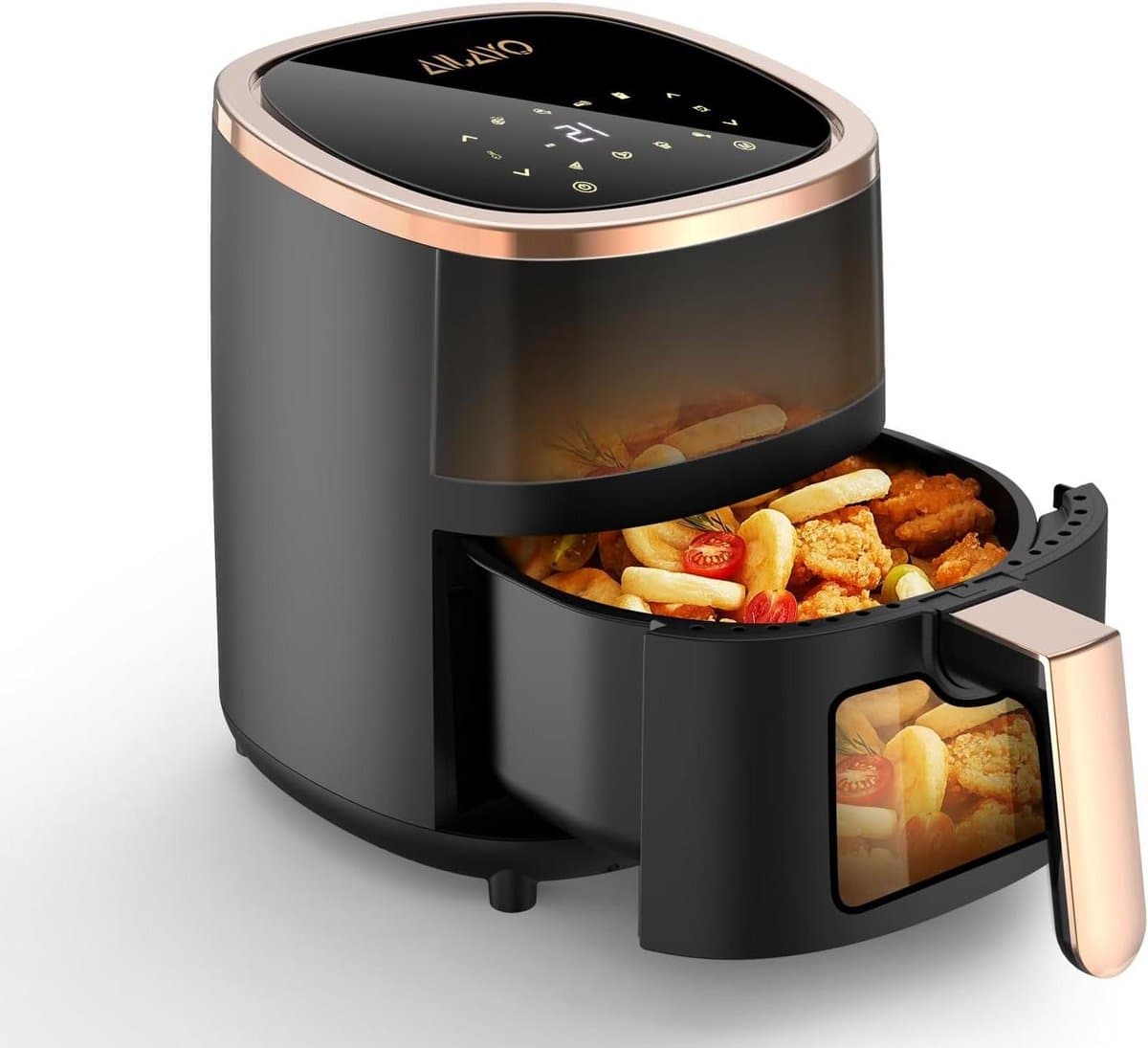 Heteluchtfriteuse - Airfryer XXL - Gezond Frituren - 8 Programma's - 6 Liter - Zwart Roségoud — afbeelding 1