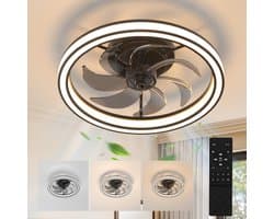 Haobosic Plafondventilator met Verlichting - 7 Transparante Bladen - 35W - Dimbare 3000-6500K - Met Afstandsbediening - Zwart - Modern Luxe - Voor Woonkamer Slaapkamer