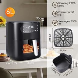 Glitzerlife - Airfryer Heteluchtfriteuse Friteuse - 6L kijkvenster 7 programma's - 11 functies touchscreen timer - 10 x bakpapier voor familiekeuken - 1500W stille anti-aanbak gezinskeuken - Zwart — thumbnail 2