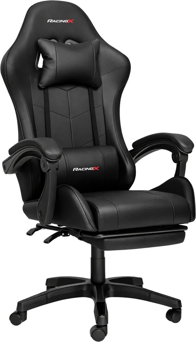 RACINGX- Game Stoel Met Voetsteun - Gaming Stoel - Ergonomische Bureaustoel - Gamestoel - Verstelbaar - Gaming Chair - Zwart — afbeelding 1
