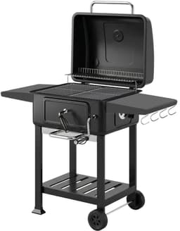 Premie Houtskool Barbecue - Smoker Barbecue - Barbecuegrill - Grillwagen - Houtskoolgrill - Houtskoolgrill met Deksel, Thermometer, Handvat & Bijzettafel - BBQ voor buiten, tuin - Zwart — thumbnail 3