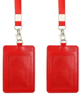 Verticale ID Badge Houder van PU Leer met 56cm Afneembare Nylon Lanyard voor Kantoor, School en Rijbewijs (2 Zwart) — thumbnail 3