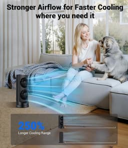 Torenventilator, 42 inch draagbare oscillerende stille koelventilator met afstandsbediening, 3 modi en snelheidsinstellingen, ingebouwde timer LED-display staande vloerventilatoren veilig voor slaapkamer, thuiskantoor, zwart — thumbnail 4