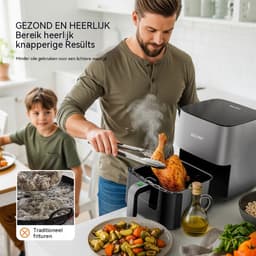 Airfryer 4,5L-Heteluchtfriteuse-Digitaal Display-Kijkvenster-Temperatuurregeling-1450W – Voor Keuken En Snacks – 32x26x30,5cm – Zilver/Zwart — thumbnail 5
