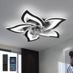 5 Lotus Ventilator - Bedienbaar Met Afstandsbediening & APP - Zwart - Plafondventilator - Plafonniere - 6 Standen - Moderne Lamp - ⌀ 69cm — thumbnail 1