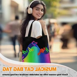 Trendy Herbruikbare Schoudertas met Muzieknoten - Ideaal voor Dagelijks Gebruik, Canvas Tas, Zwarte Tas voor Muziekliefhebbers — thumbnail 4