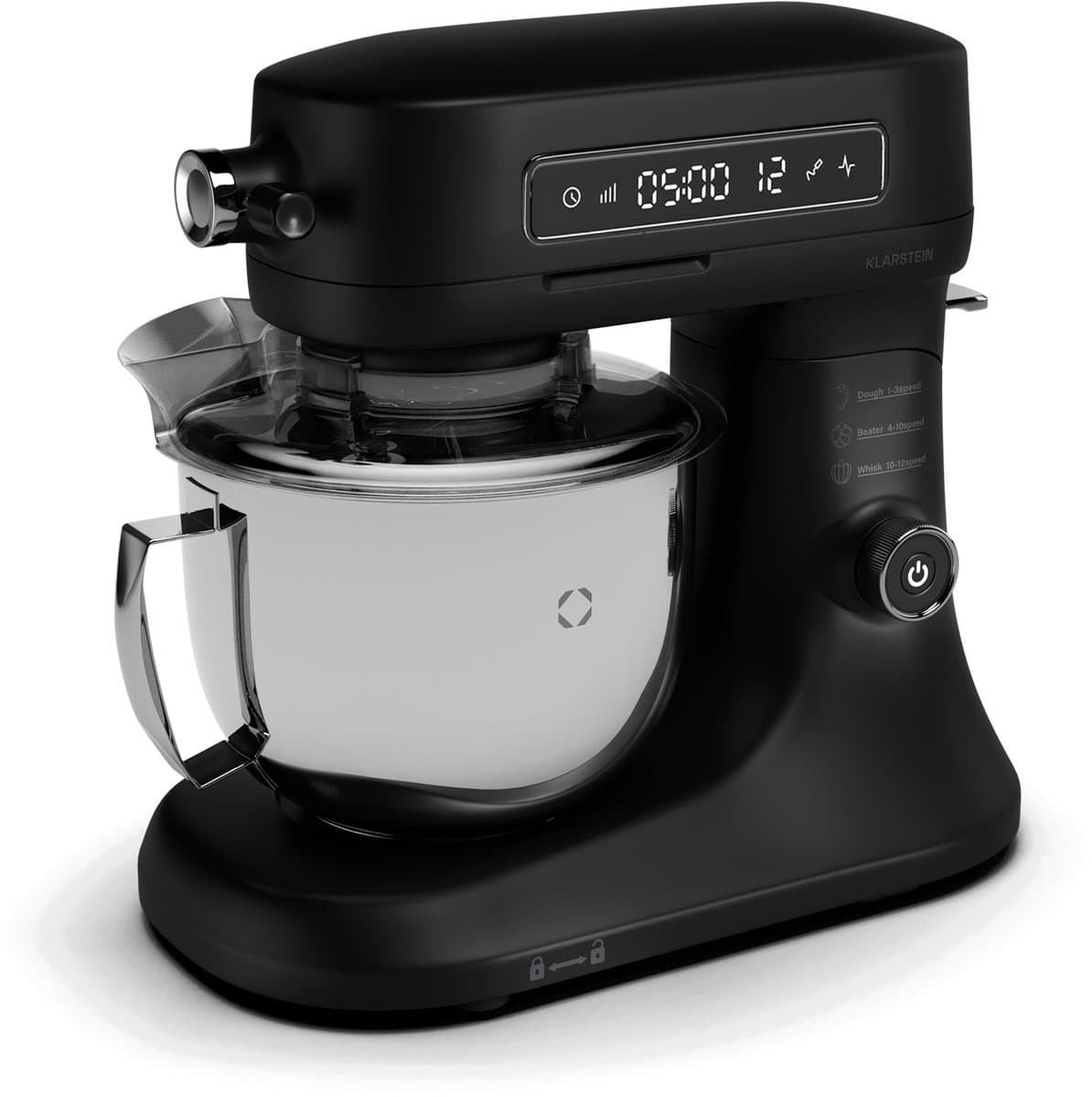 Klarstein Chiara 1600W Keukenmachine – 5L roestvrijstalen kom, 12 snelheden, LCD-touchdisplay, Stil ≤72 dB, Vaatwasserbestendige patisserieset, Aluminium spuitgietbehuizing, Zwart — afbeelding 1