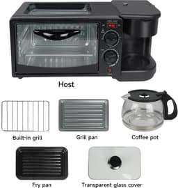 Innovastore Ontbijtmachine - Oven - Koffiezetapparaat - Broodrooster - Bakken - Warmhoudplaat - Kamperen - 3-1 machine - Zwart — thumbnail 5