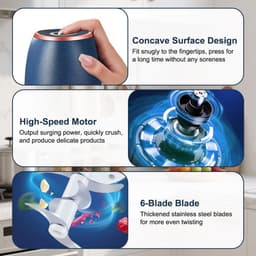 Mini Hakmolen - Keukenmachine - Snel Ingrediënten Snijden - USB Oplaadbaar - 350 ml - Blauw — thumbnail 4