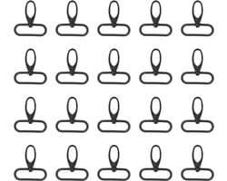 20 Stuks Zwarte Kreeftsluitingen, 45mm Draaibare Metalen Buckles voor Sleutelhangers en DIY Projecten zoals Portemonnees en Hangenetjes