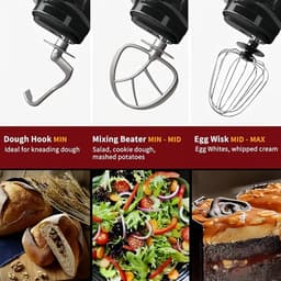 XS-004 Standmixer, 5 liter roestvrijstalen kom, menger met kantelbare kop, universele keukenmachine met 6 snelheden, met 4 accessoires — thumbnail 4