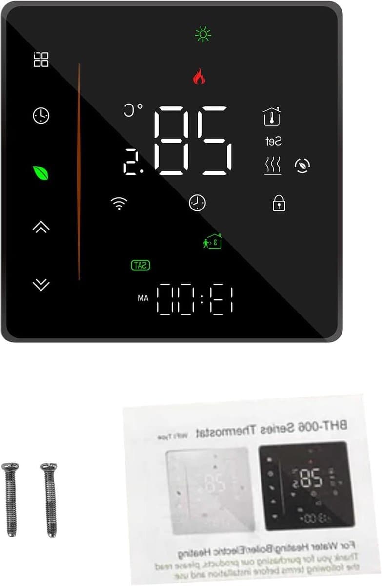 Slimme WiFi Thermostaat - Verwarmingscontroller - Vloerverwarming Regelen - Wekelijks Programmeerbaar - ±1°C Nauwkeurig - Zwart — afbeelding 1