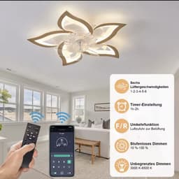 5 Lotus Ventilator - Bedienbaar Met Afstandsbediening & APP - Hout Look - Plafondventilator - Plafonniere - 6 Standen - Moderne Lamp - ⌀ 69cm — thumbnail 5