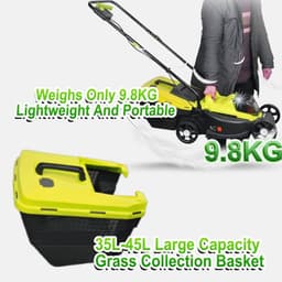 Accu grasmaaier - Elektrische maaier - Gazon onderhoud - Borstelloze motor - 45 liter opvangbak - Groen — thumbnail 5