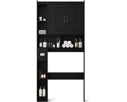 Calviero® Calviero® Wasmachine kast - Wasmachinekast - Wasmachinemeubel - Zwart - 7 open nissen en een vak voor papieren handdoeken