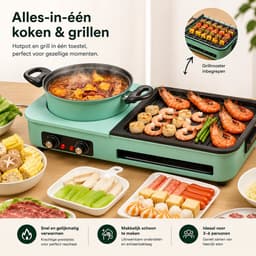 Celestul 3-In-1 Multikookmachine - Elektrische Grill - Hete Pot - Rookloze Barbecue - Tafelgrill - Grillplaat - Koken - Zwart — thumbnail 5
