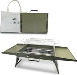 51 x 35 cm opvouwbare draagbare houtskoolgrill, kleine campinggrill voor 3-5 personen, BBQ grill voor buiten, geschikt voor tuinen, stranden, gazons en tafelbladen, Groen — thumbnail 1