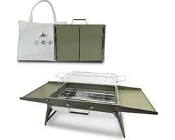 51 x 35 cm opvouwbare draagbare houtskoolgrill, kleine campinggrill voor 3-5 personen, BBQ grill voor buiten, geschikt voor tuinen, stranden, gazons en tafelbladen, Groen