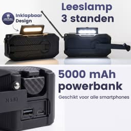 Noodradio Solar Opwindbaar - FM / AM Nood Radio - 5000 mAh Powerbank Zonneenergie - Bouwradio Speaker - Badkamer Radio - Noodpakket — thumbnail 3