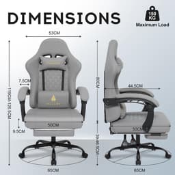 Homaxy - Game Stoel - Gaming Stoel - Gaming Stoel - Ergonomische Bureaustoel - Gamestoel - Verstelbaar - Gaming Chair - Inclusief voetensteun - Grijs — thumbnail 4