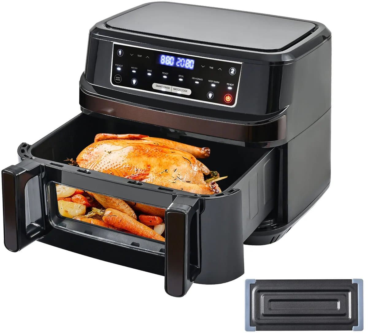 VIEMAE Airfryer - Airfryer xxl - Airfryer dubbel - Airfryer oven - Heteluchtfriteuse - 1 groot vak of 2 kleine - 12L - 8 programma's - Zwart — afbeelding 1