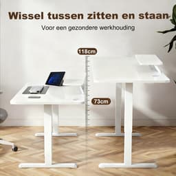 Elektrisch Verstelbaar Bureau 120×60 cm – Hoogte Verstelbaar 73-118 cm – Sta Zit Bureau Met Vaste Monitor Verhoger – Belastbaar 80 kg — thumbnail 4