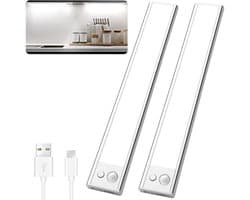 Reglette LED Oplaadbaar USB 23cm/1500mAh/3 Modi Eclairage, Lampe LED Cuisine sous Meuble sans Fil, Lampe Detecteur de Mouvement Interieur pour Cuisine, Escalier, Placard (2 Stuk)