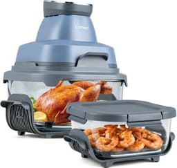 COSTWAY Draagbare Air Fryer heteluchtfriteuse 4 l/1,7 l, 6-in-1 Airfryer 1500 W heteluchtfriteuse en bakken, heteluchtfriteuse met 2 uitneembare glazen containers en deksel, voor camping, thuis (blauw) — thumbnail 2