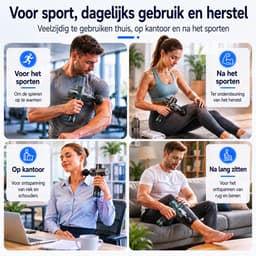 Gloovon® Massage Gun - Massagepistool - 12mm Amplitude & 30 Standen - Inclusief 6 Opzetstukken & Stevige Koffer - LCD Display - Stil - Zwart — thumbnail 5