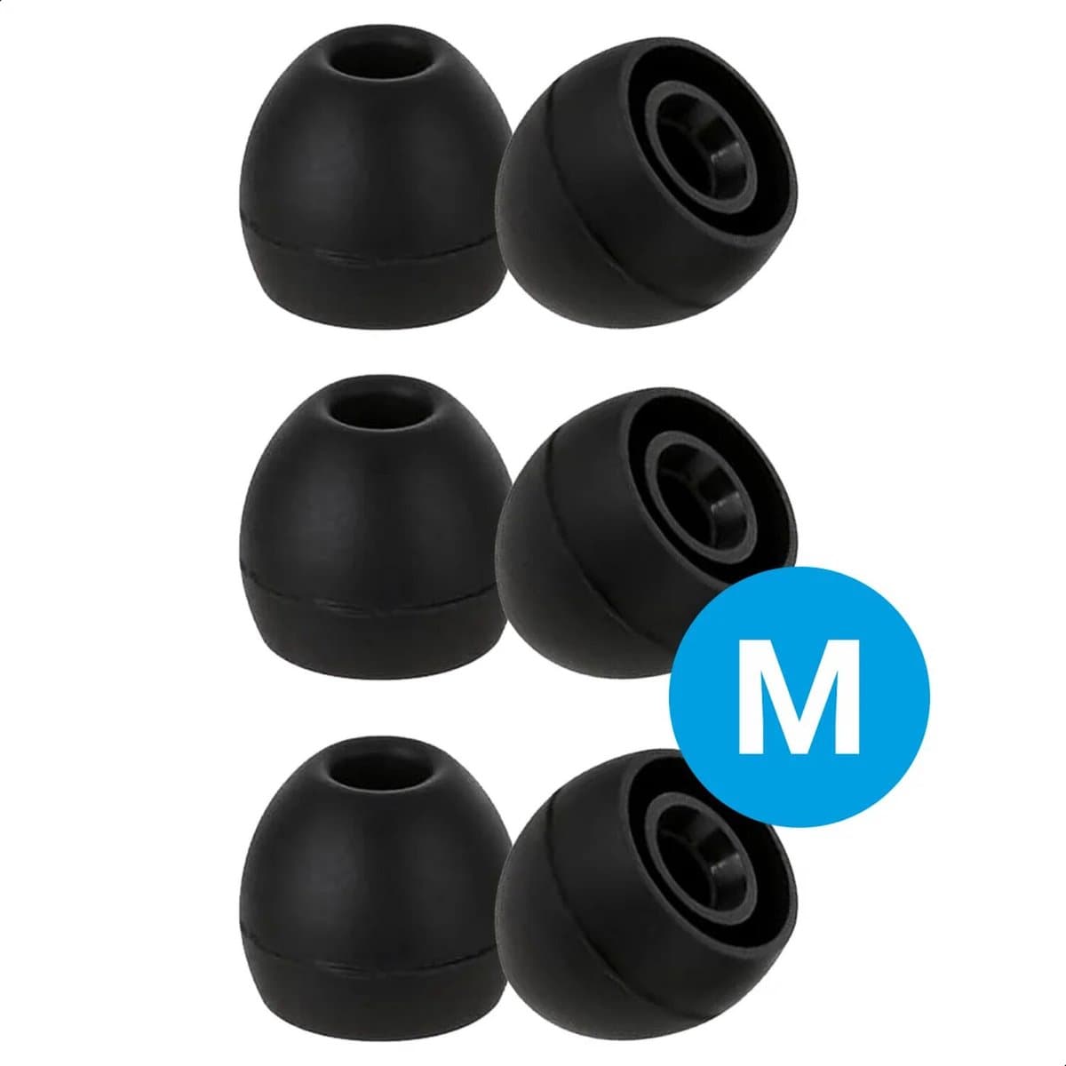 3 Pack Siliconen Medium (M) Dopjes Oordopjes Vervanging Tips Geschikt voor Oordopjes / Headsets Inclusief opbergdoosje Zwart — afbeelding 1