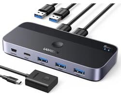 UGREEN USB 3.0 Sharing Switch - 2 in 4 Out - 2 Computers delen 4 USB-A/C apparaten - USB Switcher Hub voor toetsenbord, muis, printer - 5Gbps Dataoverdracht - Plug and Play