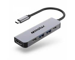 Minolux® Pro - USB-C 5-in-1 Hub - 4K HDMI - 100W Power Delivery - 2x USB 3.0 & USB-C (MacBook/Laptop Adapter)