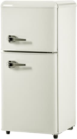 Retro koelkast. Vriescombinatie. 88,8 cm hoog, 45,5 cm breed, tweedeurs, met een totaal volume van 60 liter, een vriescapaciteit van 22 liter. 102 kWh/jaar, -27 °C ∽ 13 °C, ledverlichting. Crèmewit, energieklasse E. — thumbnail 5