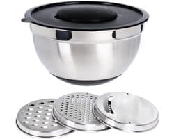 Mengkom met deksel - RVS Keukenkom - Bereiden van voedsel - Inclusief rasp set - Ø 27 cm - Zilver