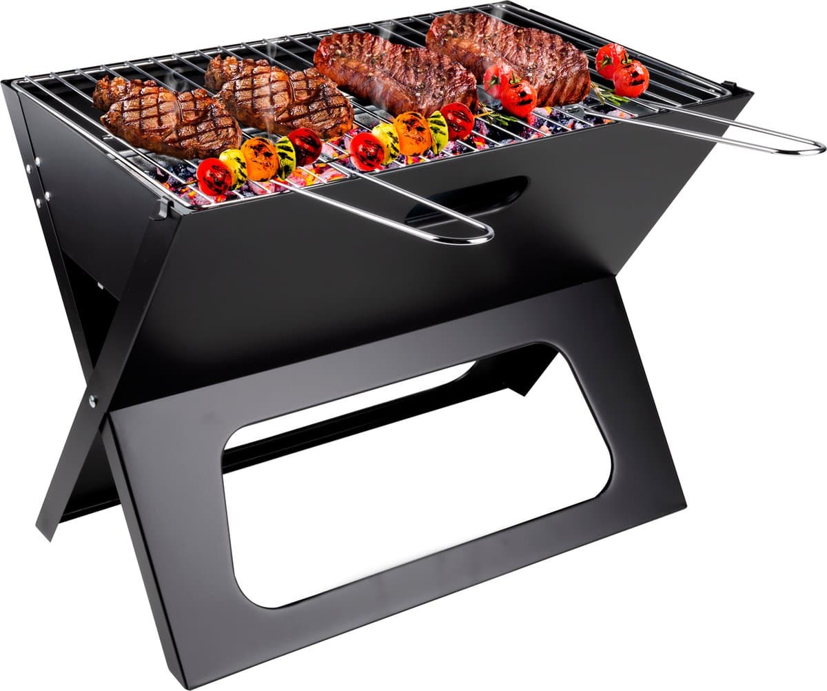 alpina Tafel BBQ Houtskool - Tafelgrill met Grillplaat en Deksel - Compacte Barbecue met Grillplaat - Tafelbarbecue Draagbaar - Ideaal voor Buiten - Zilver — afbeelding 1