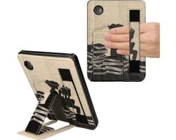 kwmobile e-reader hoesje geschikt voor Kobo Clara 2E hoes - Met polsband en standaard - Kunstleren e reader beschermhoes - Meisje met boeken design