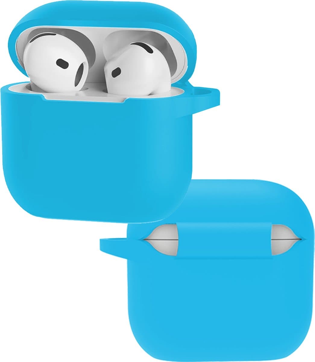 Hoes - Geschikt voor Apple AirPods 4 - Siliconen Hoesje met Clip - Silicone Case Cover - Lichtblauw — afbeelding 1