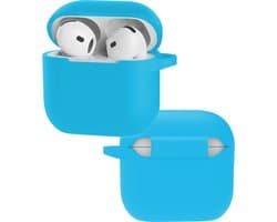 Hoes - Geschikt voor Apple AirPods 4 - Siliconen Hoesje met Clip - Silicone Case Cover - Lichtblauw