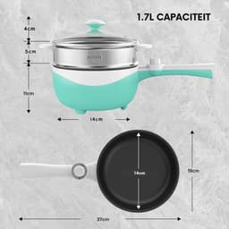 Hotpot Electrisch Chinees – Kaasfondue Pan Elektrische Multipan – Multifunctioneel 1.7L - Chinese Fondue 200/600Watt – Saute Pan – Friteuse – Hete Pan- Stomer – Langzame Kookplaat – Gemakkelijk Schoon te Maken - Blauw — thumbnail 6