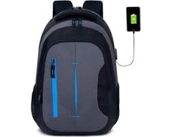 Zwart en Grijs Rugzak met USB-oplaadpoort | Laptop Rugzak & Laptoptas | Kantoortas | Schooltas | Collegetas | Zakelijke Tas | Rugzak Dames & Heren | Past tot 16 inch Laptop, Compatibel met 15.6 & 14 inch | Uniseks