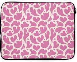 Laptophoes 15.6 inch - Hartjes - Print - Roze - Wit - Laptop sleeve - Binnenmaat 37x26 cm - Zwarte achterkant