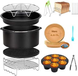 Airfryer Accessoires Set 8 Inch – 11-delig – Bakvorm, Pizza Pan, Cakevorm, Rek & Siliconen Vorm – Geschikt voor Airfryer — thumbnail 1