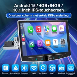ESSGOO 1DIN Autoradio auto met 10,1 Inch 360° draaibaar scherm - autoradio geschikt voor CarPlay en Android auto - Android 15 4 + 64 GB - Bluetooth FM RDS - multimediaspeler - 12LED-achteruitrijcamera - microfoon — thumbnail 4