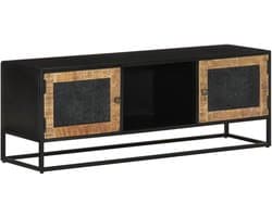 TV-kast 110x30x40 cm, massief ruw mango hout en ijzer