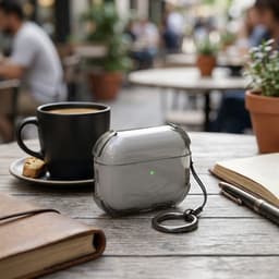 Grijs transparant hoesje voor oordopjes met sleutelring – schokbestendige beschermhoes geschikt voor AirPods Pro 3 — thumbnail 2