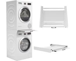 Wasophoogte® Tussenstuk wasmachine droger - Stapelkit wasmachine droger - Tussenkader met droogrek en plateau - Geschikt voor elk type - Wit