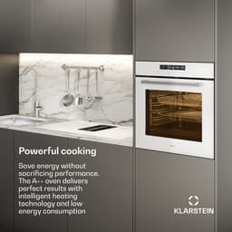 Klarstein Airjet inbouwoven - 72 liter elektrische oven met airfryer-modus, 13 kookfuncties, touchbediening, geëmailleerde binnenkant, A++ energieklasse, driedubbele beglazing, geïntegreerde enkele oven, wit — thumbnail 9