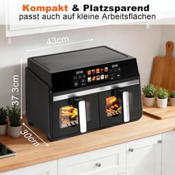NETTLIFE Dubbele Kamers Heißluftfritteuse 10L (5+5L) - Dual Zone Airfryer met Sichtvenster - SYNC & DUAL Functie - 2200W Touchscreen - 24h Timer & Spülmaschinengeeignet — thumbnail 4