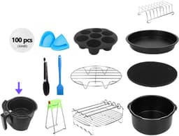Airfryer Accessoires Complete Set - Inclusief Airfryer Siliconen Bakje - Ø 20cm Airfryer Accessoires Set - 12 delig - Compatibel met 3.2QT - 6.8QT Airfryers — thumbnail 2
